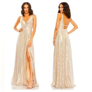 NWT-Mac Duggal Gold and Silver Sequin Dress size 8